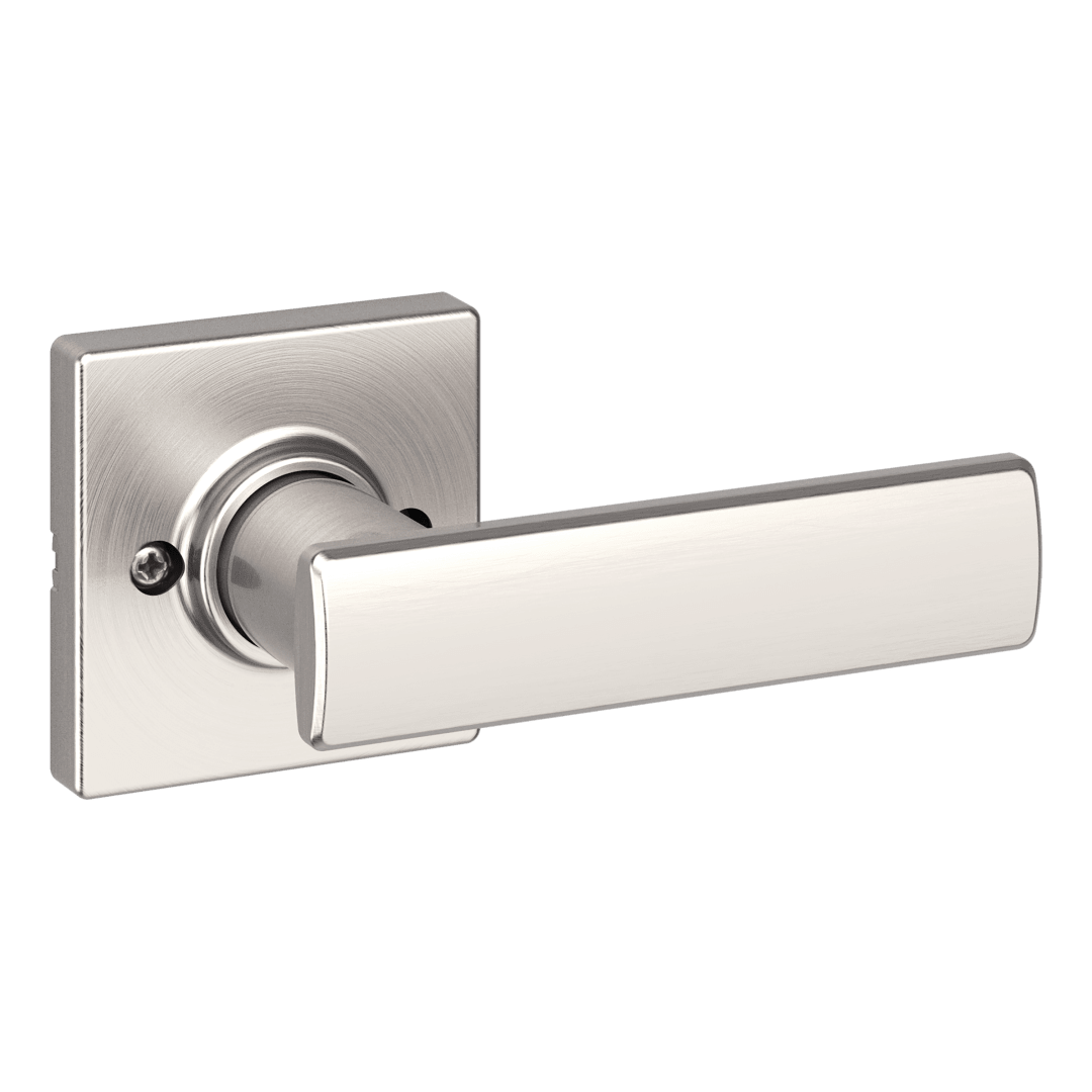Tavaris Single Cylinder Handleset with Breton Lever featuring SmartKey Security™ Security in Satin Nickel