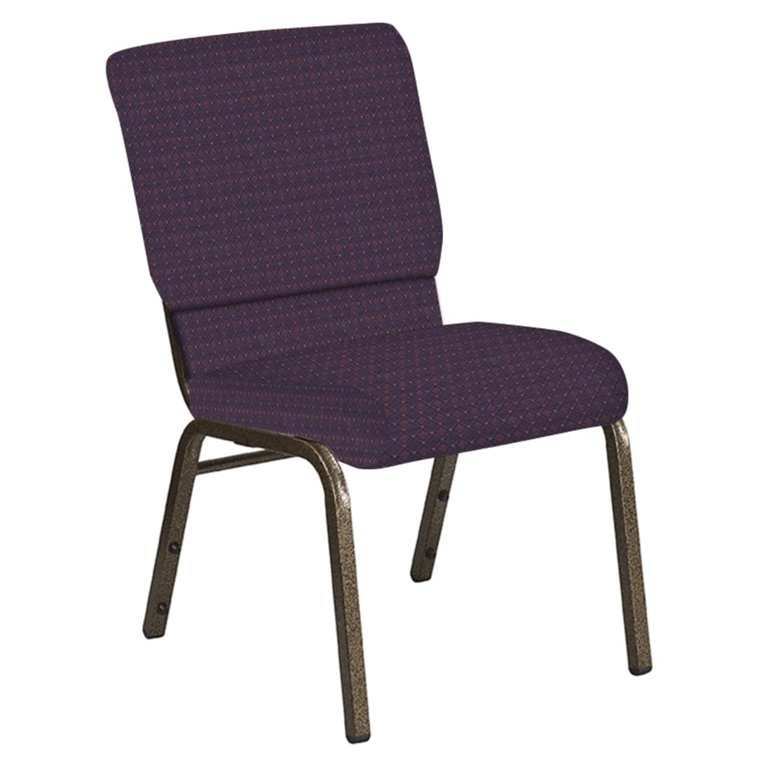 Embroidered 18.5''W Church Chair in Jewel Aubergine Fabric - Gold Vein Frame