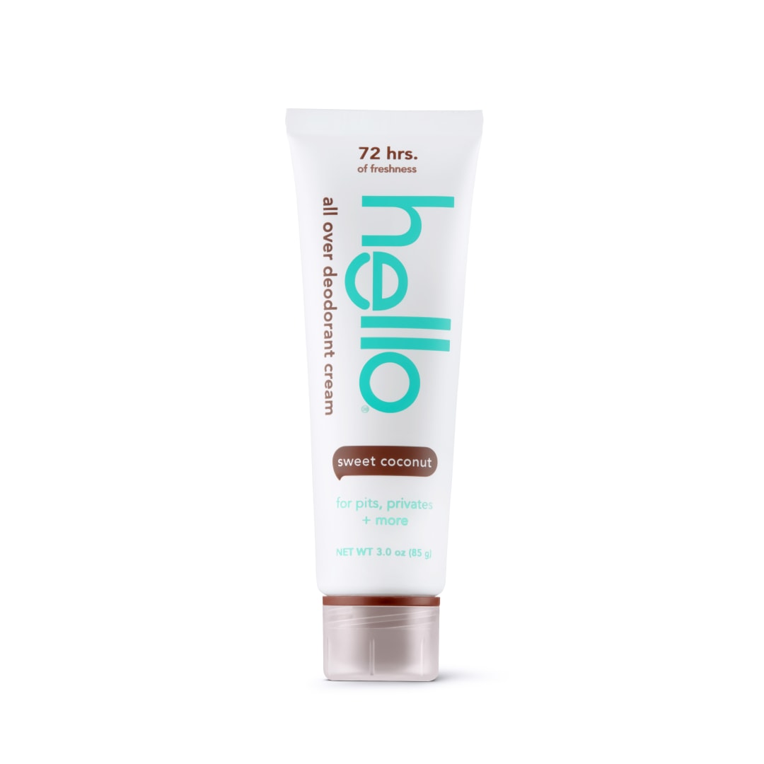 hello Sweet Coconut All Over Deodorant Cream, 72 Hour Odor Protection, No Aluminum + No Baking Soda, Vegan & Parabens Free