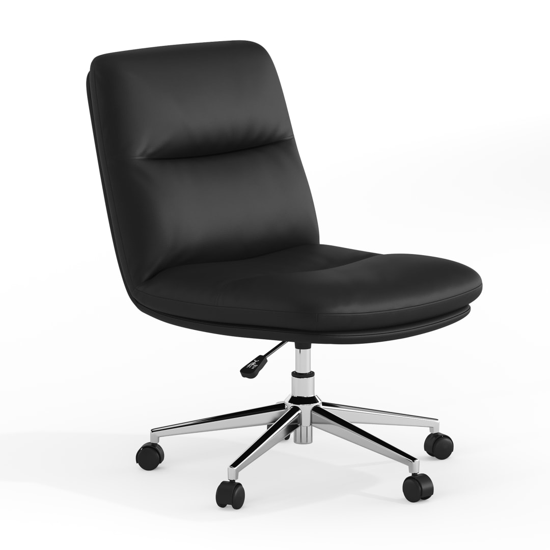 Chloe Commercial Mid-Back Black Padded LeatherSoft Armless Task Office Chair with Wheels, Adjustable Height, Swivel Function, and Chrome Frame