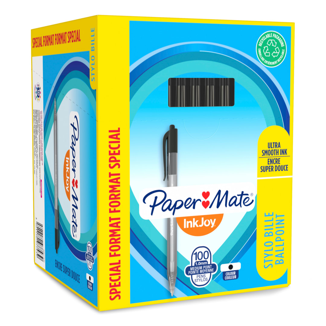 Paper Mate InkJoy 100RT Bolígrafo retráctil | punta media (1,0 mm) | negro | paquete de 100