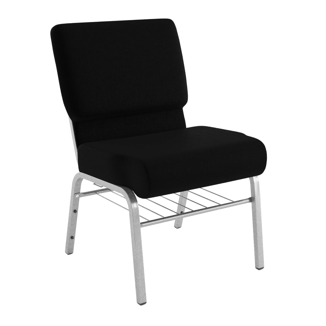 4 Pack HERCULES Series 21''W Church Chair in Black Fabric with Book Rack - Silver Vein Frame