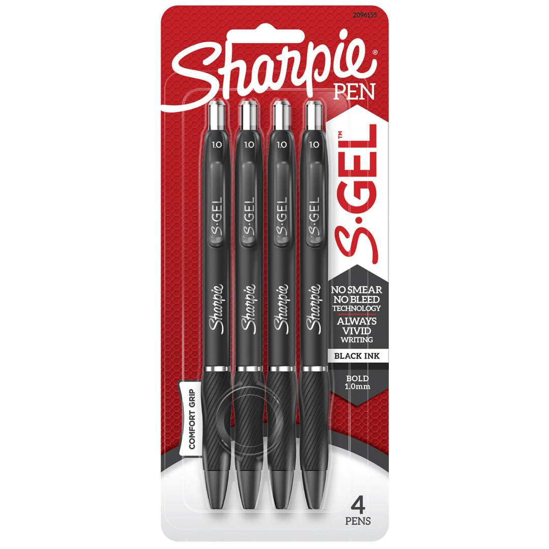 Sharpie® S-Gel, Gel Pens, Bold Point (1.0mm), Black Ink Gel Pen, 4 Count
