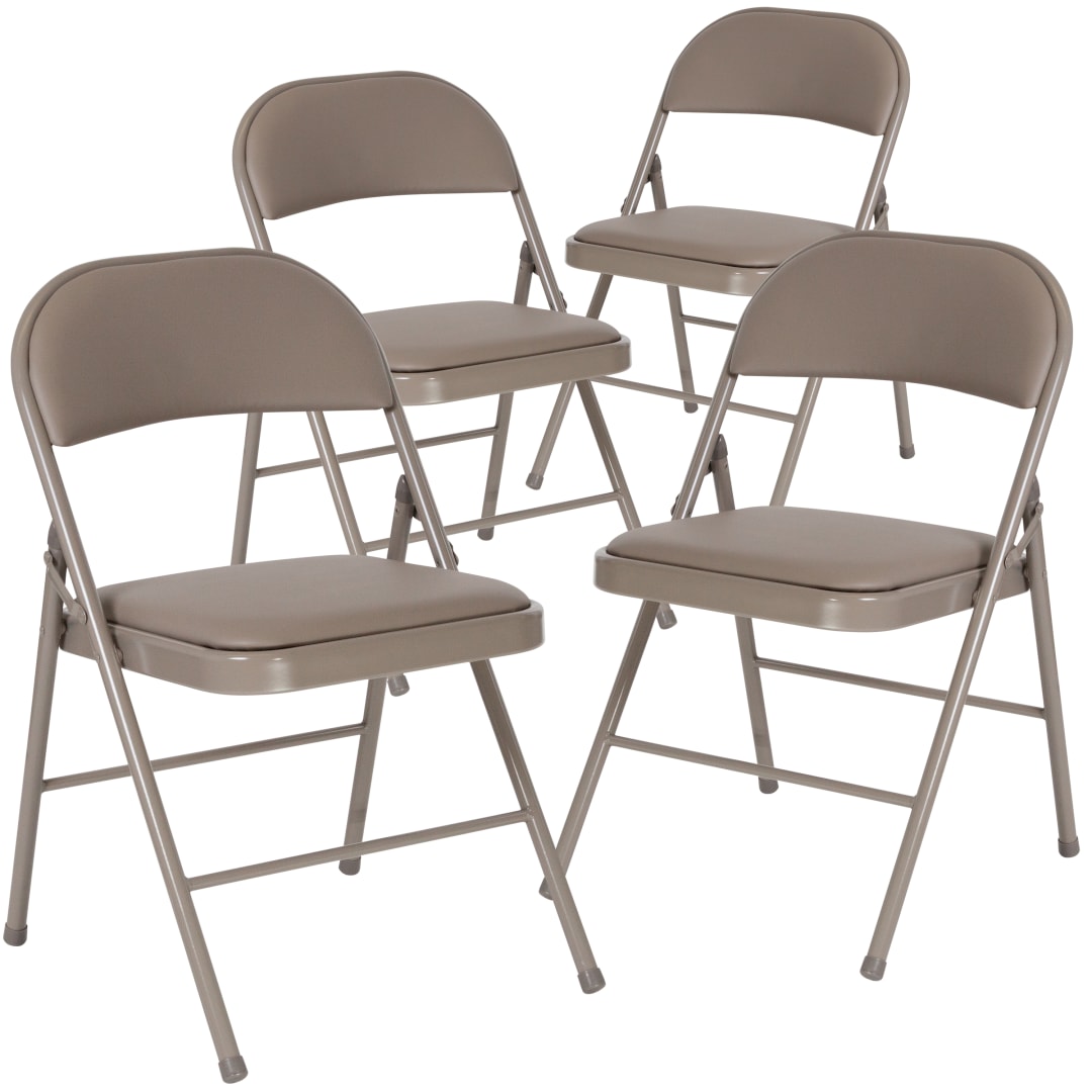 4 Pack HERCULES Series Double Braced Gray Vinyl Folding Chair