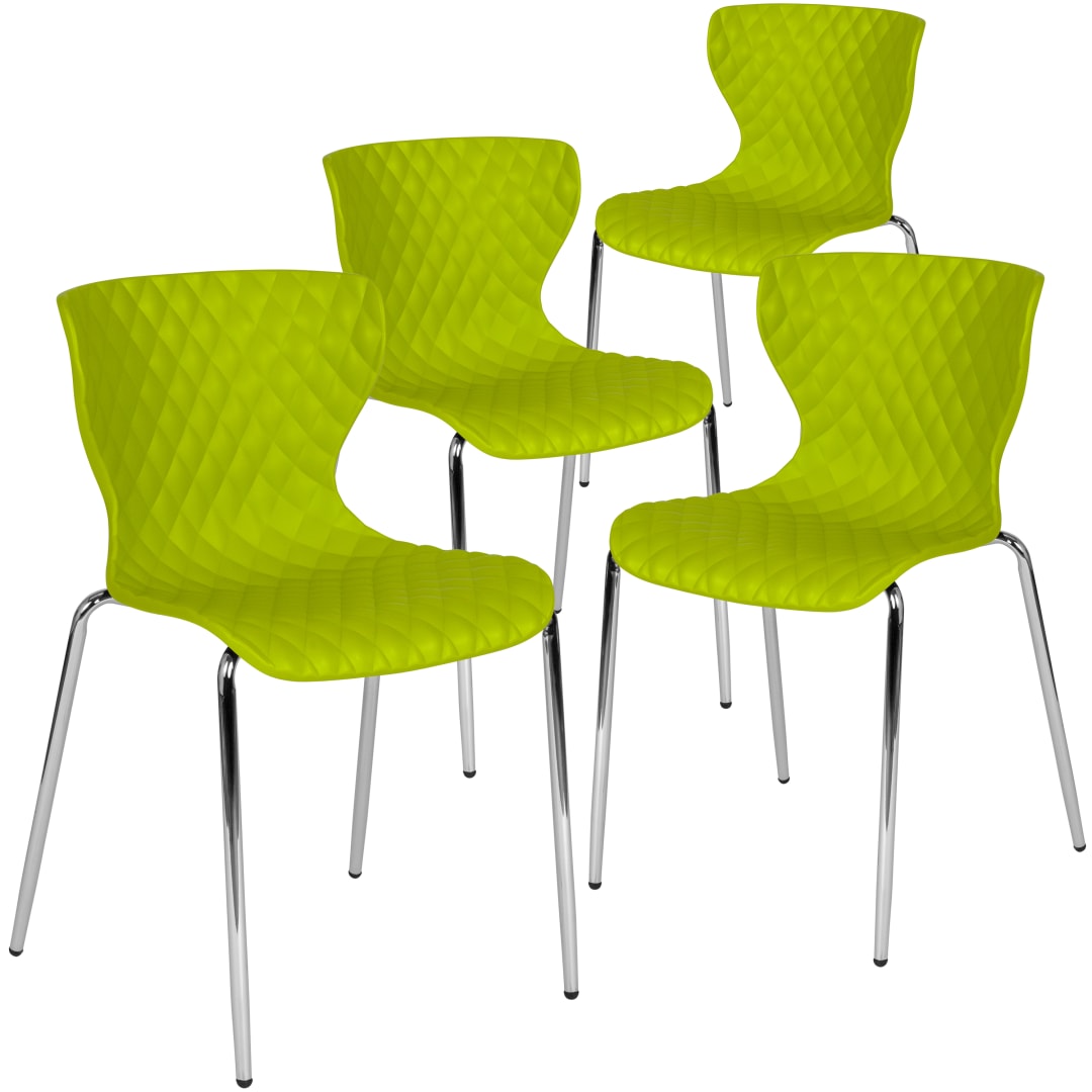 4 Pack Lowell Contemporary Design Citrus Green Plastic Stack Chair