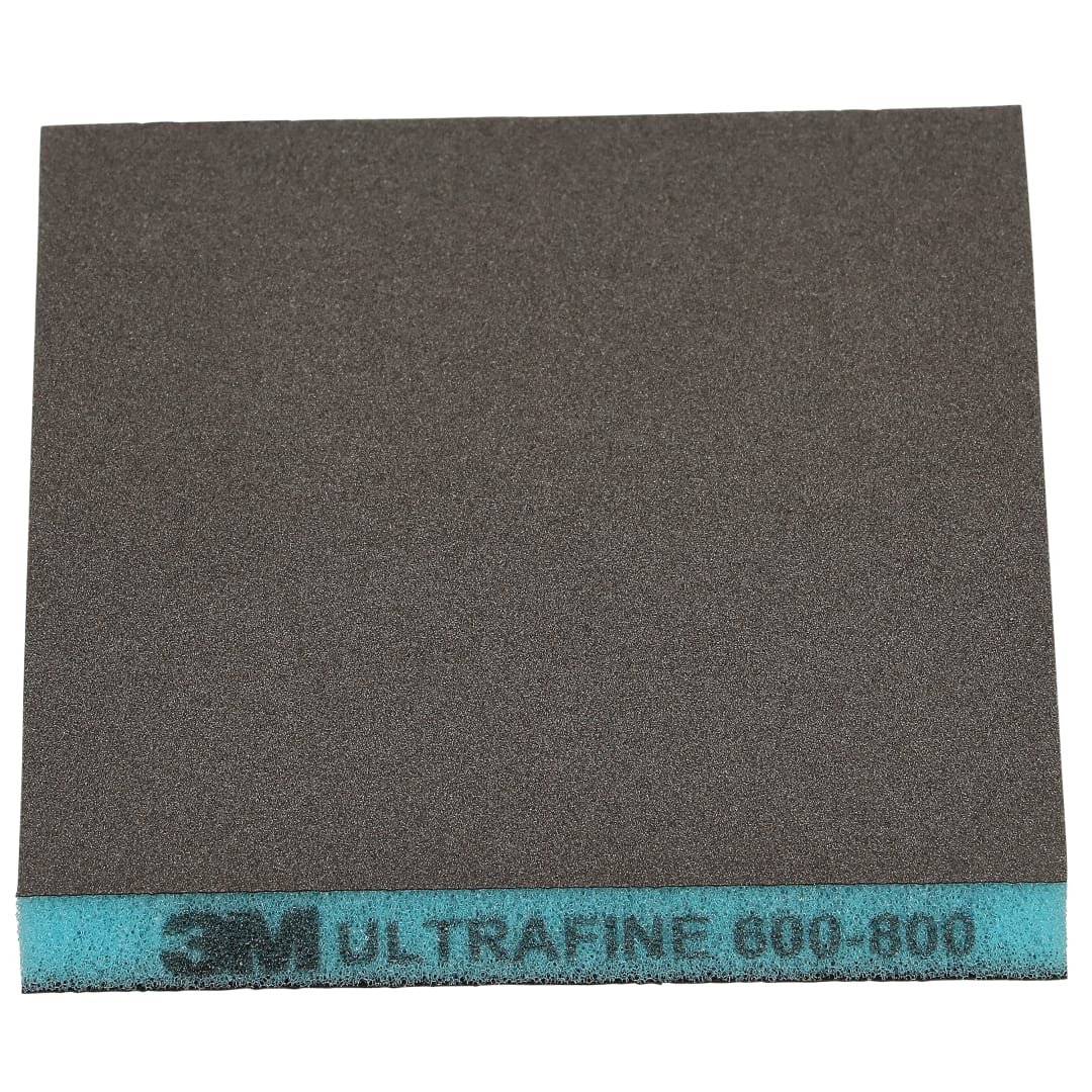 3M™ Doppelseitiger Schleifschwamm, 124 mm x 98 mm, Ultrafein 600–800, Blau, 23811