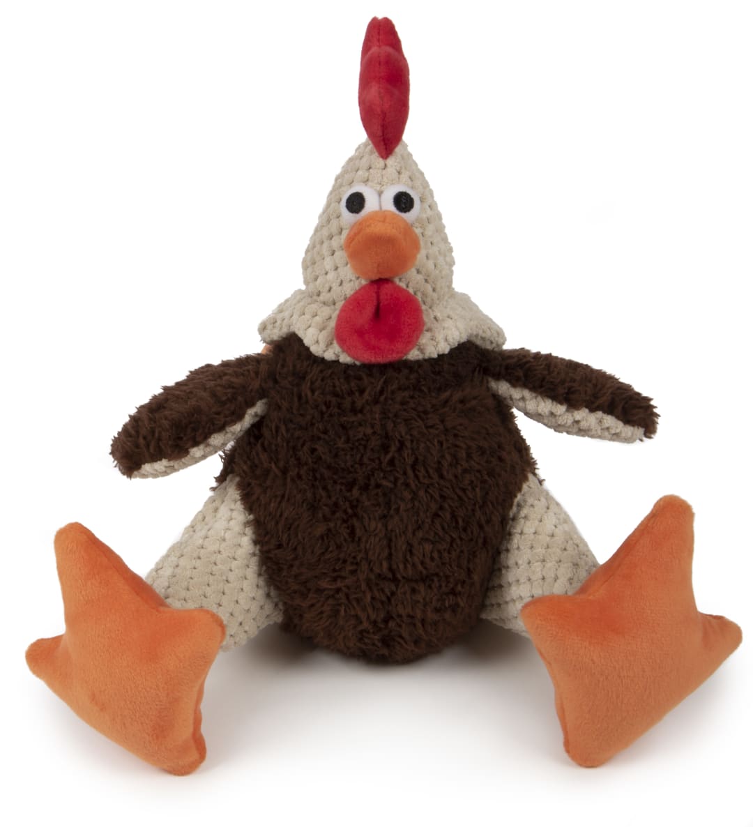 goDog Checkers Fat Rooster Squeaky Plush Dog Toy With Chew Guard Technology, Brown, Large