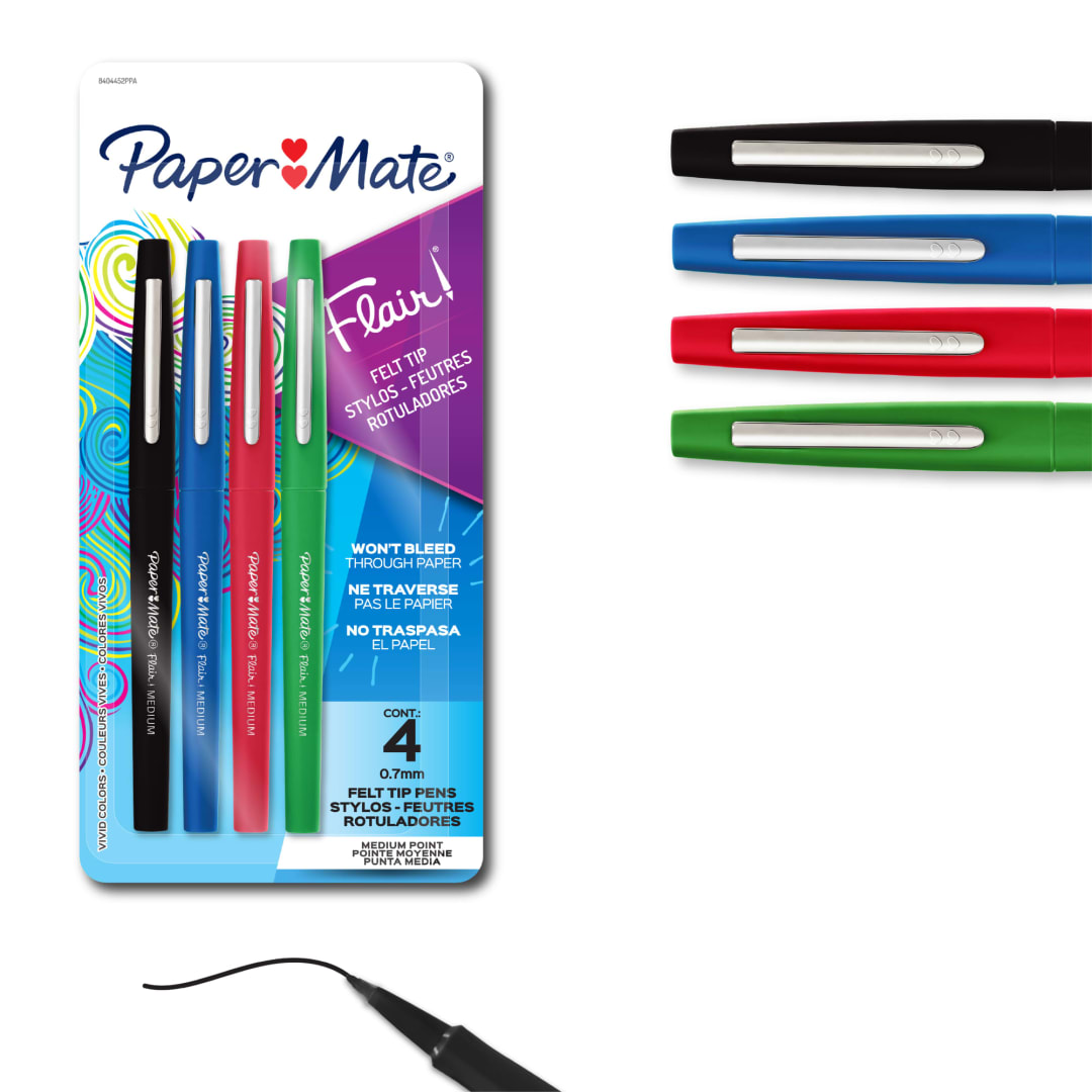 Paper Mate Flair Felt Tip Pens, Medium Point (0.7mm), Business Colors, 4 Count