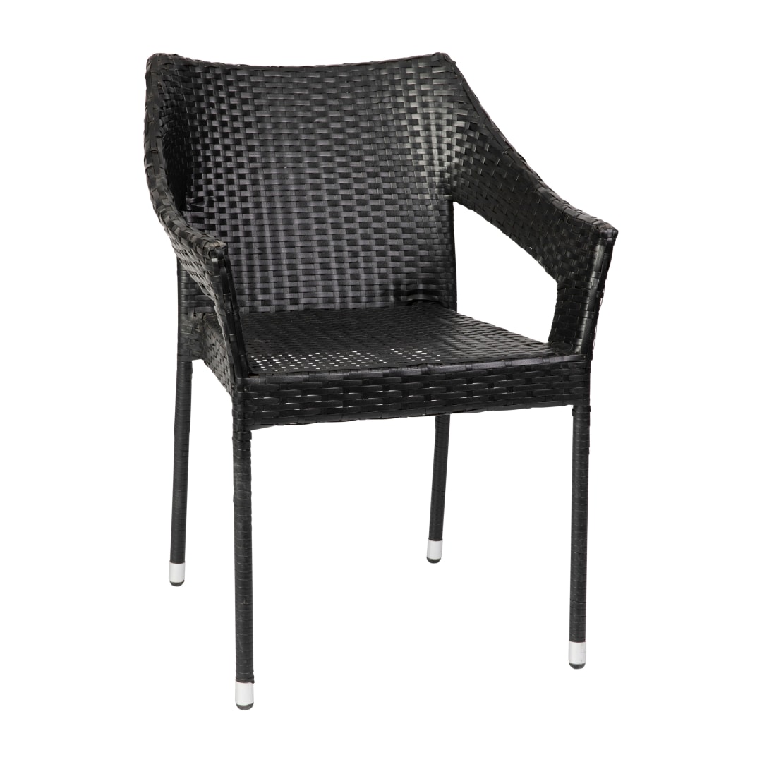 Ethan Set of 4 Commercial Grade Stacking Patio Chairs, All Weather PE Rattan Wicker Patio Dining Chairs in Black