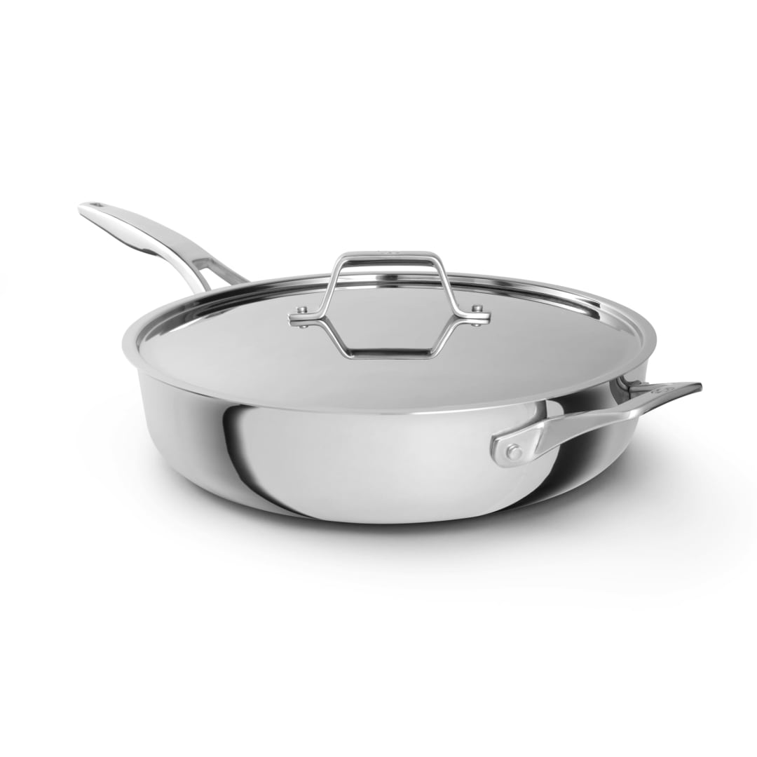 Calphalon Premier Ceramic Nonstick 5 Quart Stainless Steel Saucepan with Lid, Induction Ready Pot for Sauces, Soups, Durable PFAS-Free Cookware, Dishwasher Safe, Macaron