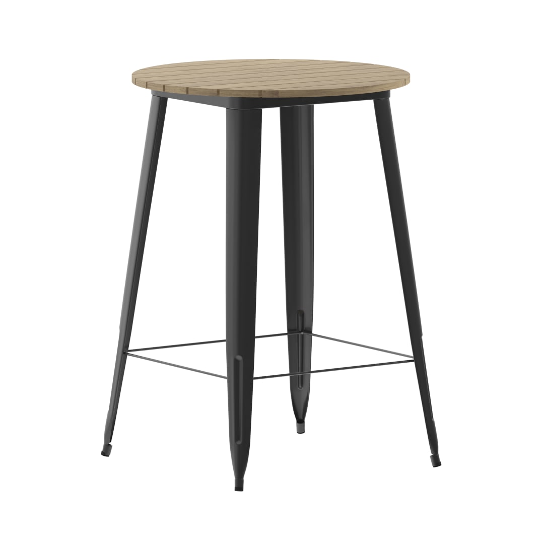 Declan Commercial Indoor/Outdoor Bar Top Table, 30" Round All Weather Brown Poly Resin Top with Black Steel base