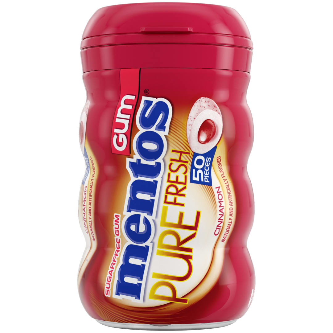 Mentos Gum Pure Fresh Sugar Free Chewing Gum Cinnamon 50 pc Curvy Bottle