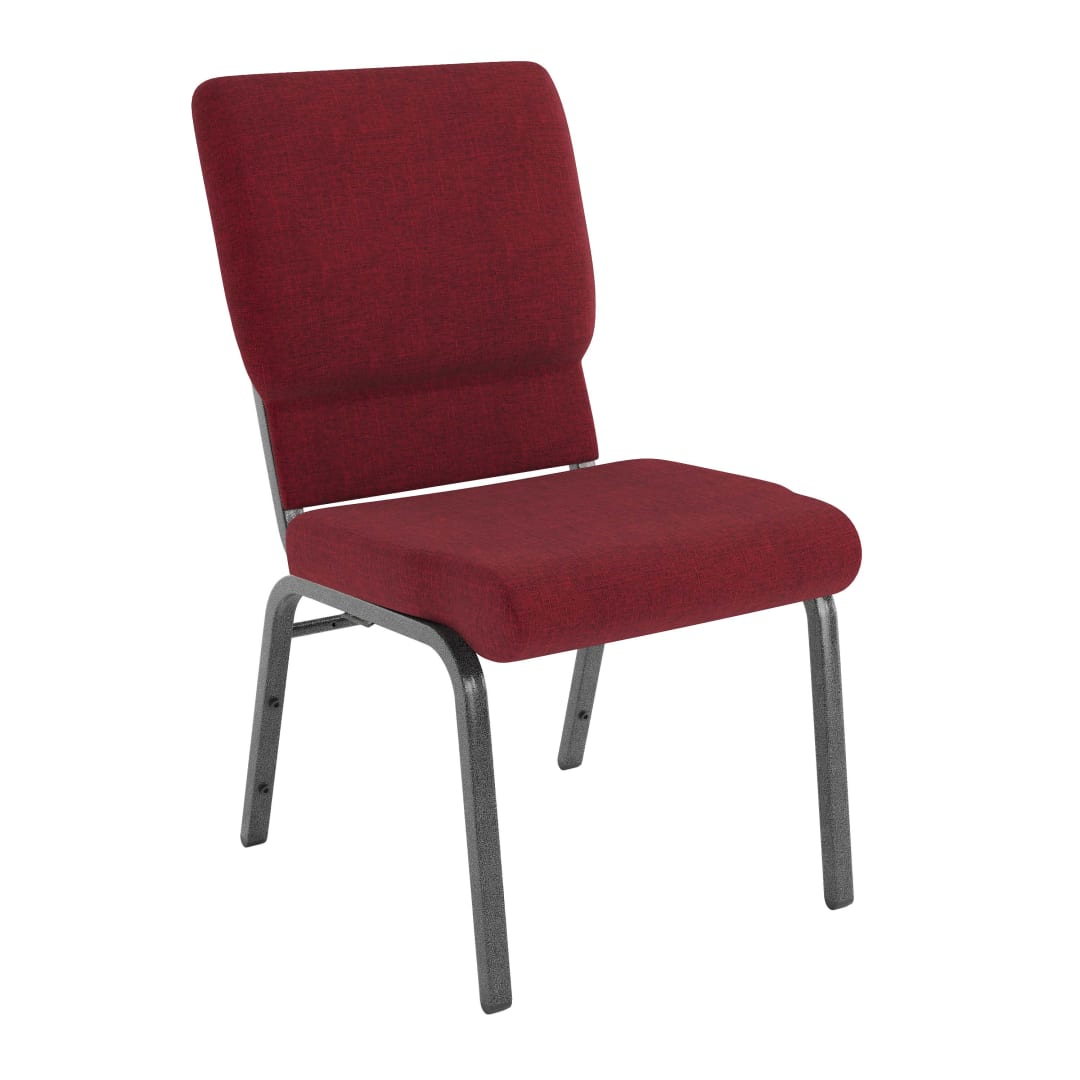 4 Pack HERCULES Series 18.5''W Stacking Church Chair in Red Fabric - Silver Vein Frame