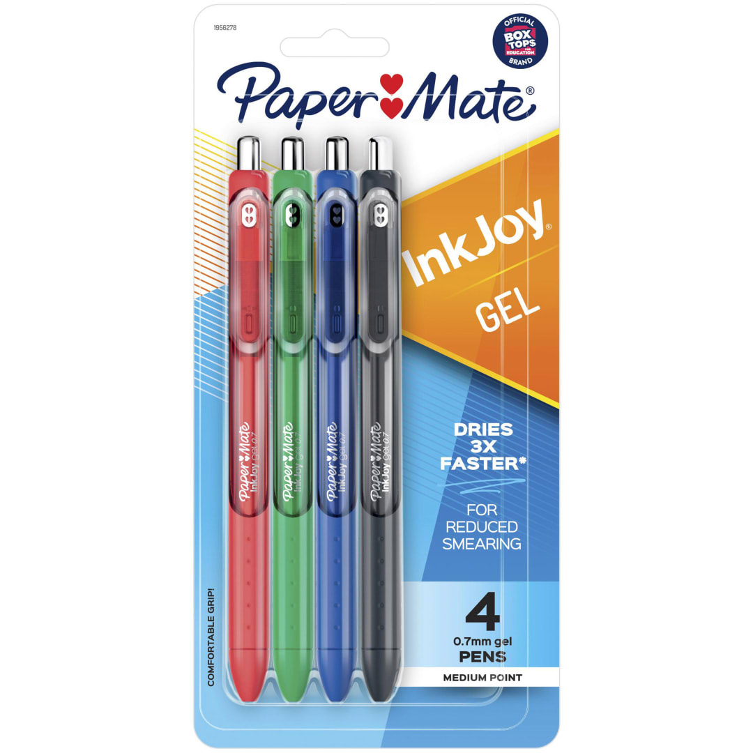 Paper Mate® InkJoy® Pens, Gel Pens, Medium Point (0.7mm), Assorted, 4 Count