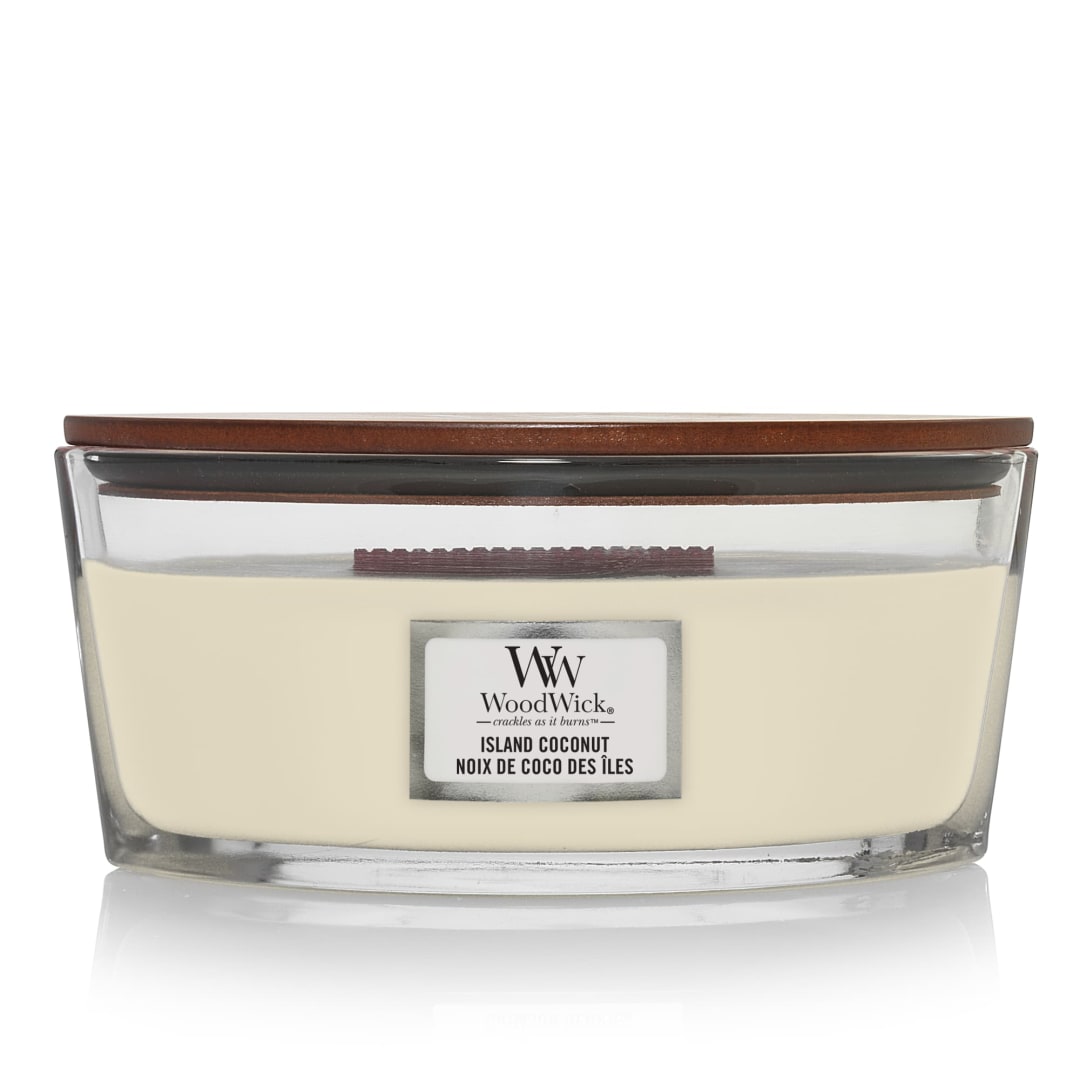 WoodWick® Ellipse Scented Candle | Island Coconut | with Crackling Wick | Burn Time: Up to 50 Hours