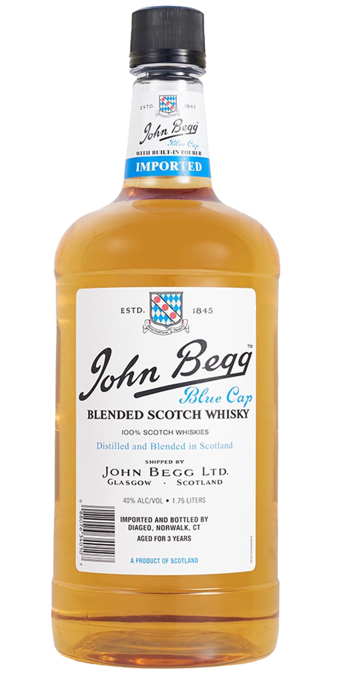 John Begg Blue Cap Blended Scotch Whisky 1.75l Plastic Bottle 80 Proof