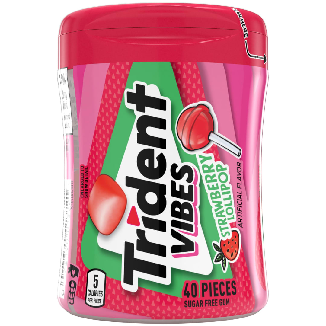 Trident Vibes Sugar Free Chewing Gum Strawberry Lollipop 40 pc Bottle