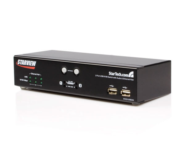 2 Port USB KVM Switch with Ethernet Switch for GB