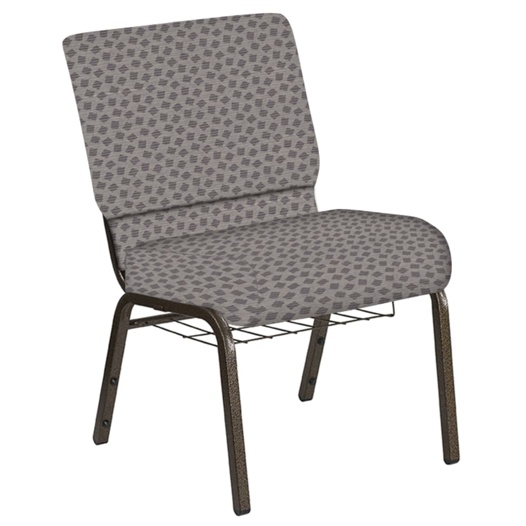 Embroidered 21''W Church Chair in Scatter Fedora Fabric with Book Rack - Gold Vein Frame