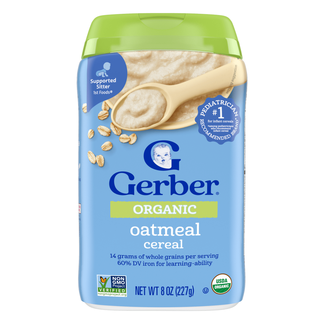 Gerber Stage 1 Baby Food, Organic Baby Oatmeal Cereal, 14g Whole Grains, Infant Cereal