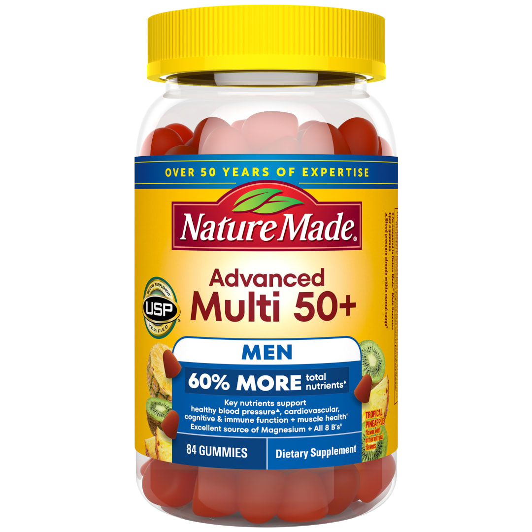 Nature Made Advanced Multivitamin Gummies 50 + for Him, Mens Multivitamins Gummies with Magnesium Citrate, Vitamin D3, Zinc, All 8 B Vitamins, 84 Multi Vitamins, 28 Day Supply