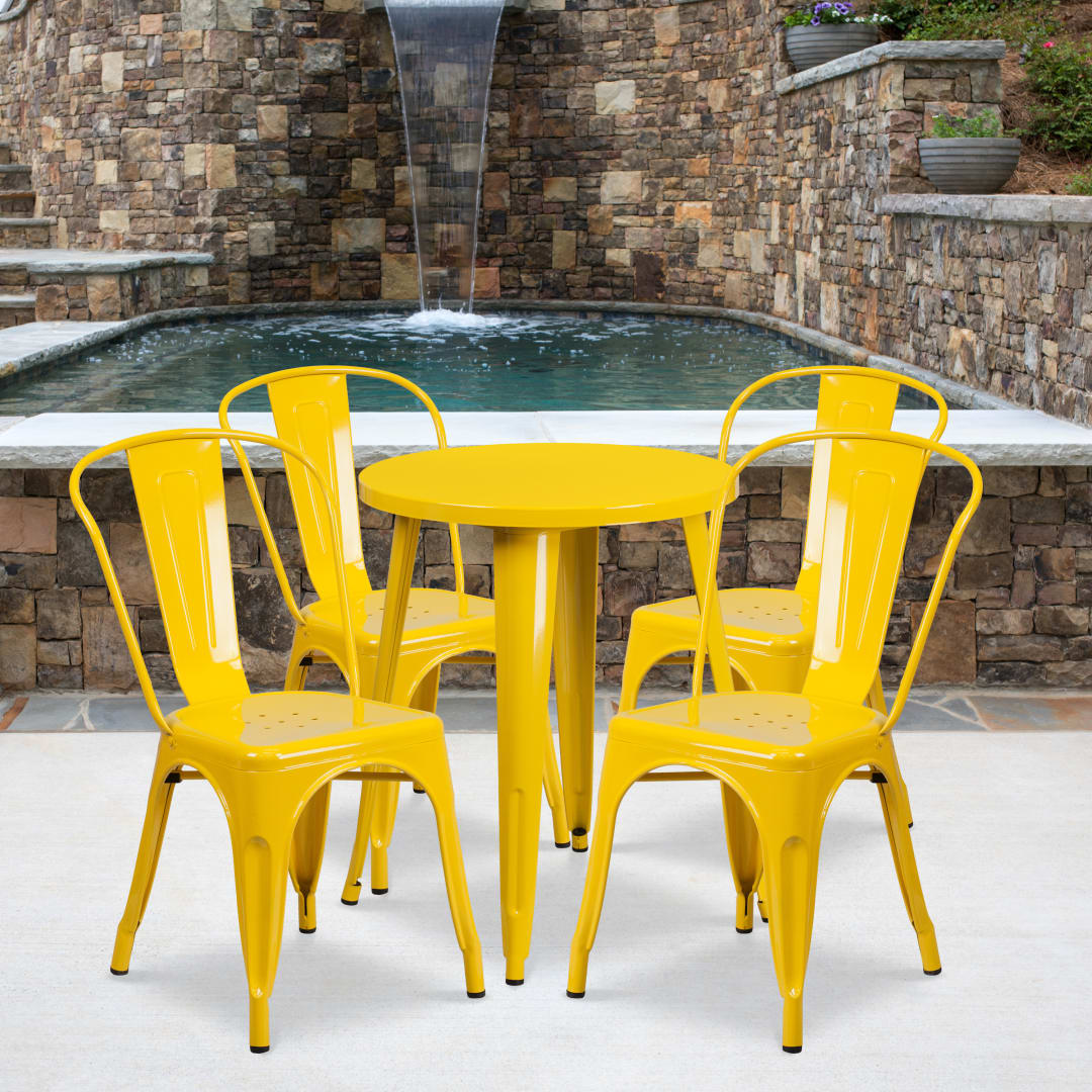 Chauncey Commercial Grade 24" Round Yellow Metal Indoor-Outdoor Table Set with 4 Cafe Chairs