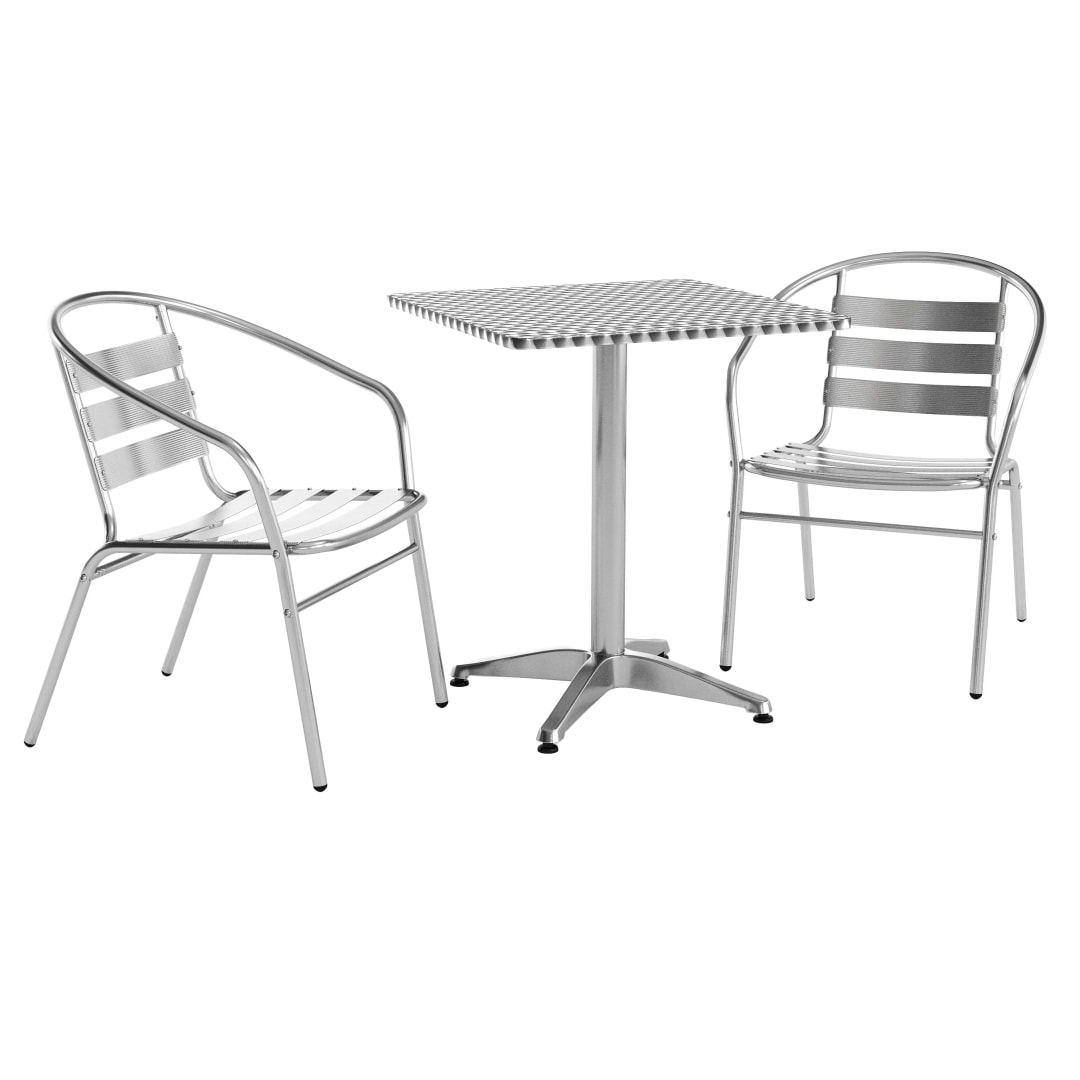 Lila 23.5'' Square Aluminum Indoor-Outdoor Table Set with 2 Slat Back Chairs