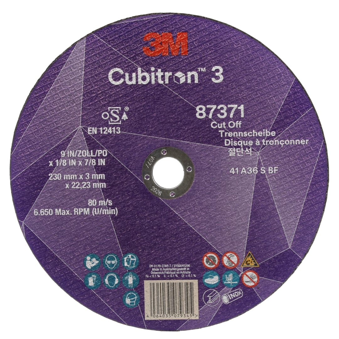 3M™ Cubitron™ 3 Kesme Taşı, 87371, 36+, T41, 230 mm x 3 mm x 22,23 mm, EN, 25/Paket, 50 adet/Kutu