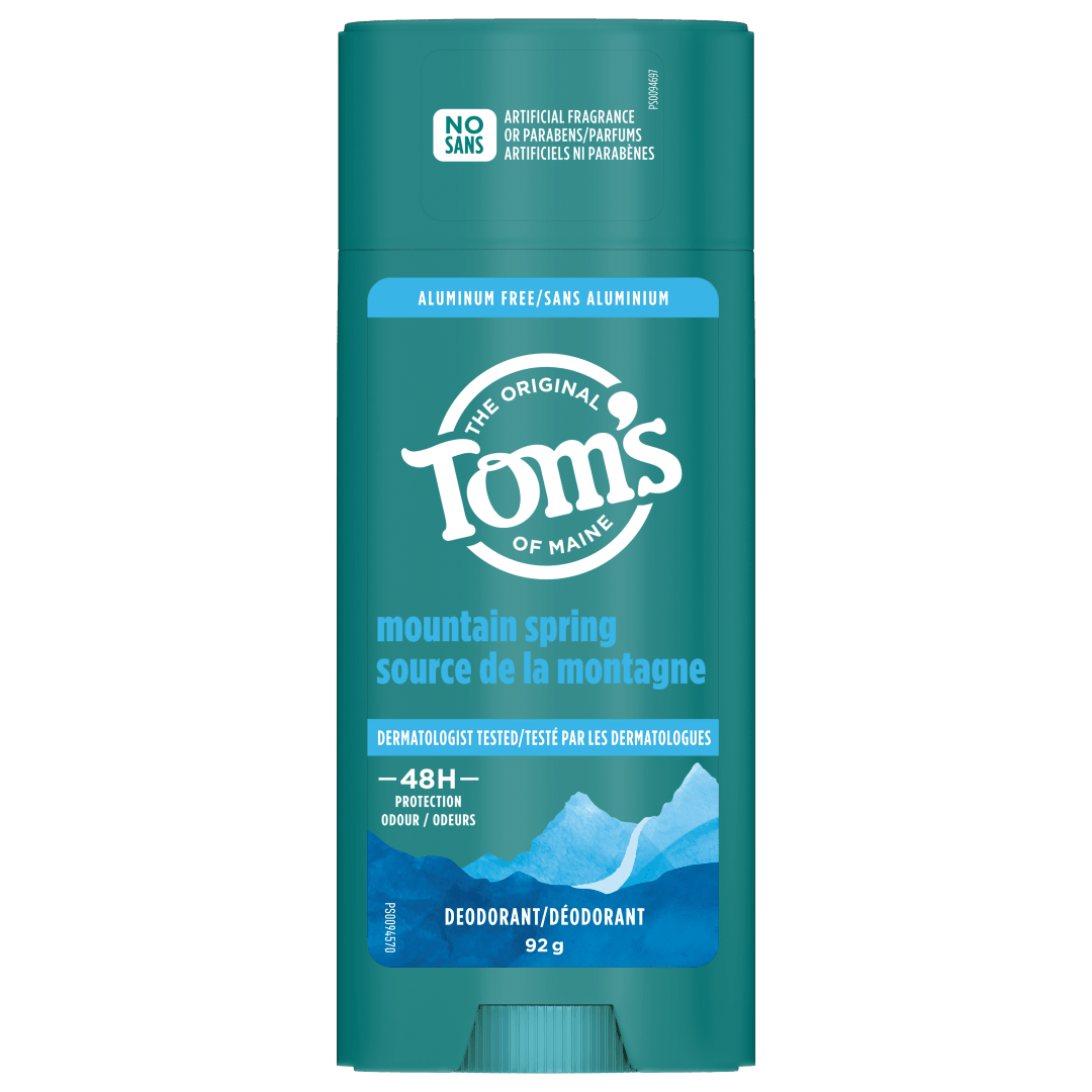 Tom’s of Maine Mountain Spring Natural Deodorant for Men and Women, Aluminum Free, No Artificial Fragrances, Dyes, or Preservatives, Baking Soda Free, 48-Hour Odor Protection, 92 g