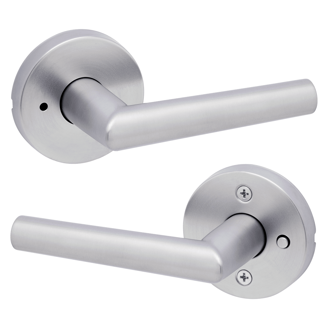 Milan Bed/Bath Door Lever in Satin Chrome with Round Rosette
