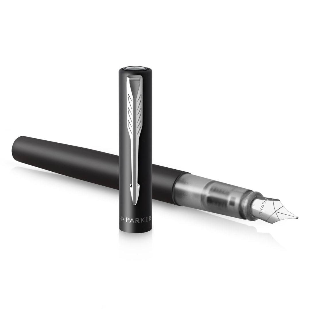 Parker Vector XL Fountain Pen | Metallic Black Lacquer | Medium Nib with Blue Ink Refill | Gift Box