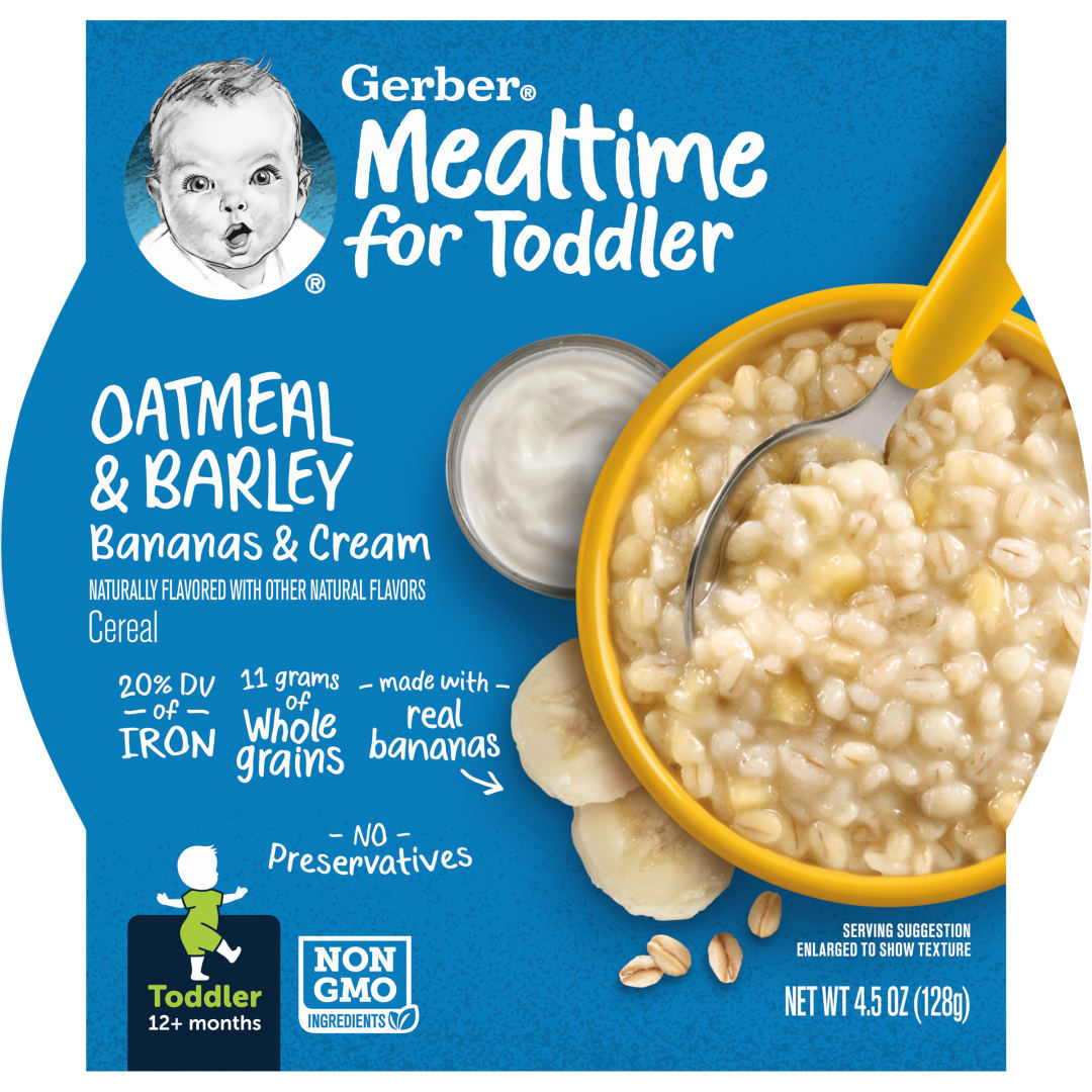 Gerber Toddler Food for Baby, Cereal with Bananas Cream Real Fruit & Yogurt, 4.5 oz Tray