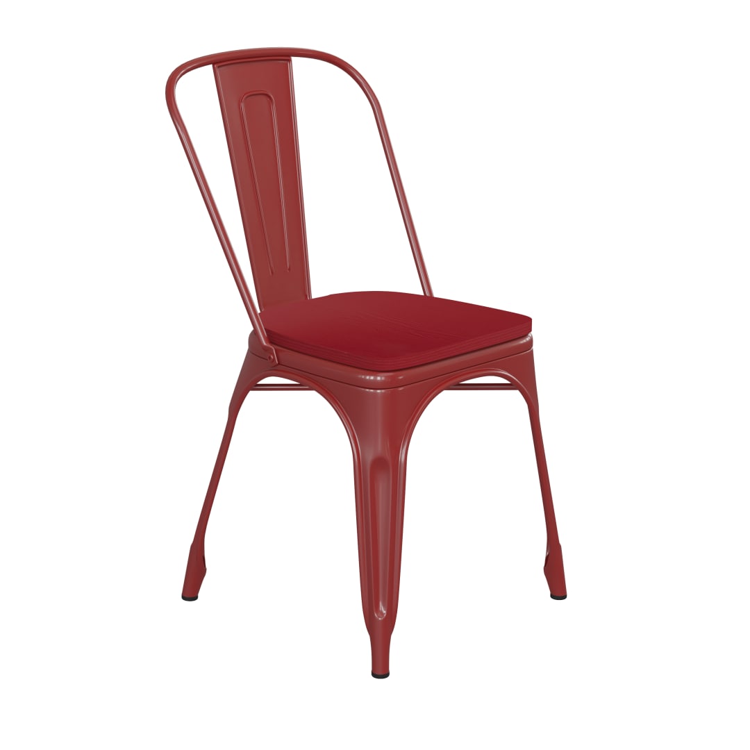Perry Commercial Grade Red Metal Indoor-Outdoor Stackable Chair with Red Poly Resin Wood Seat