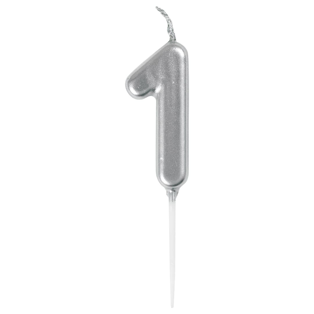 Mini Metallic Silver Number 1 Pick Birthday Candle