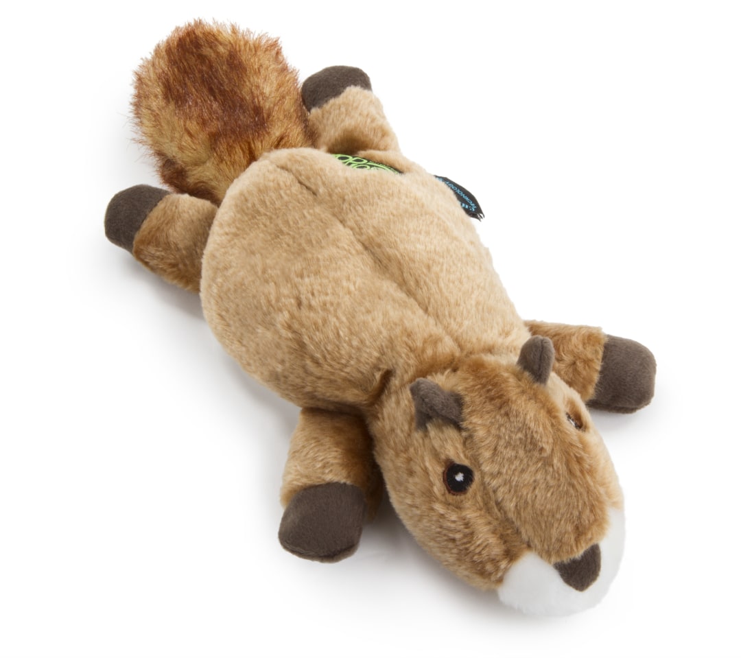 goDog Flatz Squirrel Squeaky Plush Flattie Dog Toy with Chew Guard Technology, Brown, Large