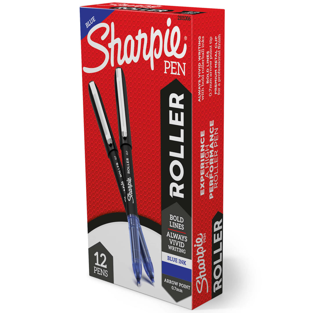 Sharpie® RollerBall® Pen, Arrow Point (0.7mm) Pen for Bold Lines, Blue Ink, 12 Count