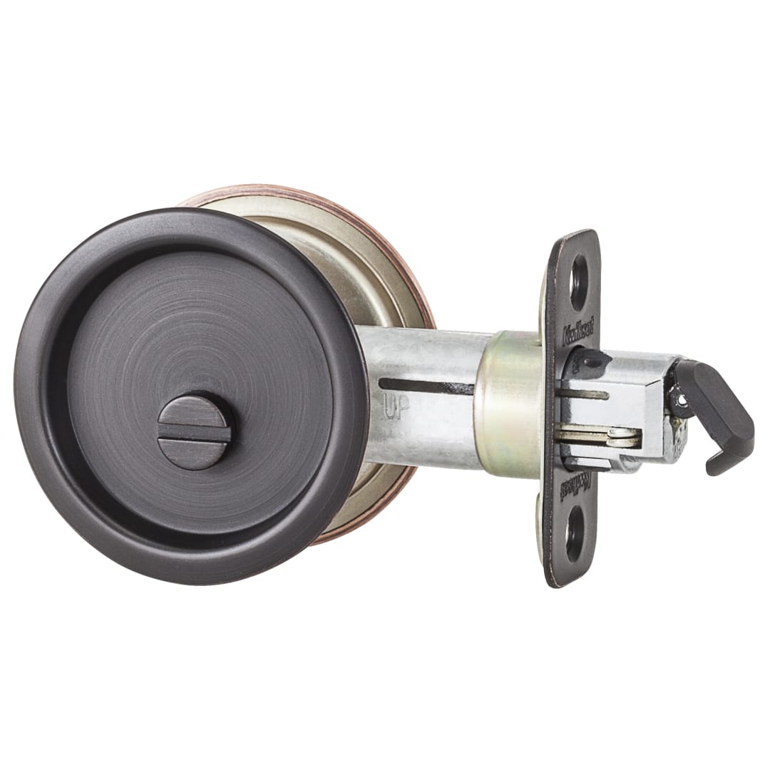 335 Round Bed/Bath Pocket Door Lock in Venetian Bronze
