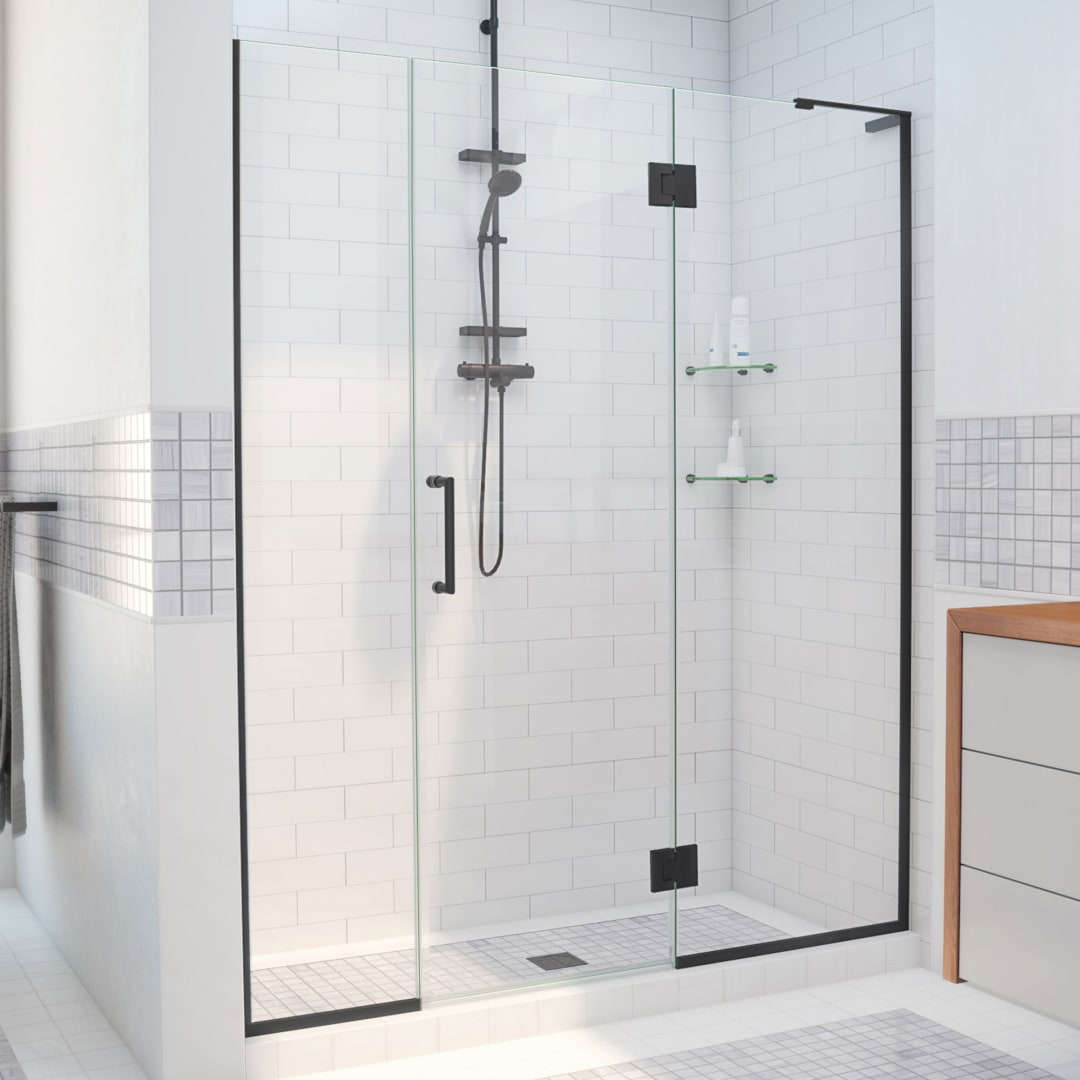 DreamLine Unidoor-X 62 1/2 - 63 inch W x 72 inch H Frameless Hinged Shower Door in Matte Black - Right Wall Installation