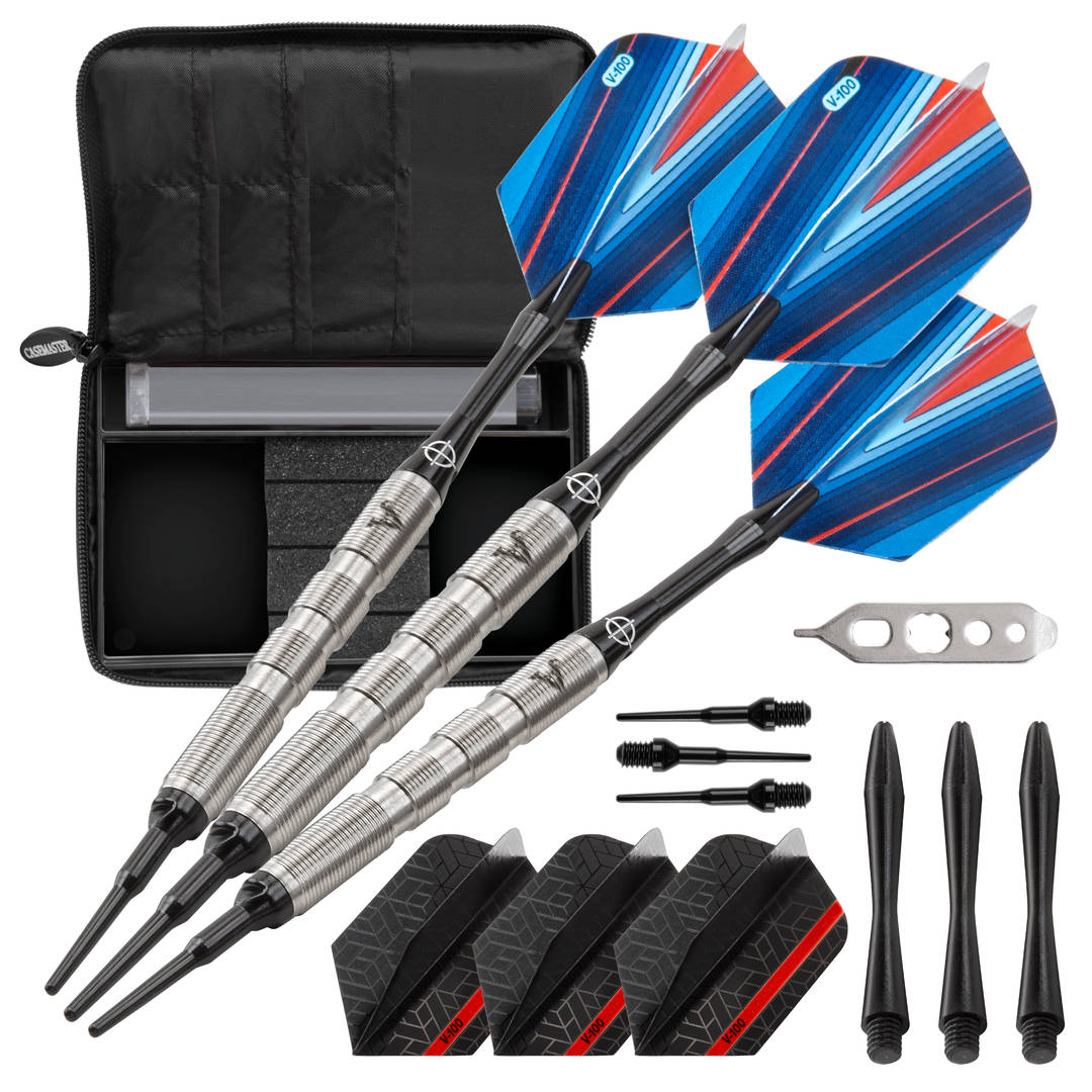 Viper Sidewinder Tungsten Soft Tip Darts Ringed Barrel 18 Grams and Casemaster Select Black Nylon Dart Case