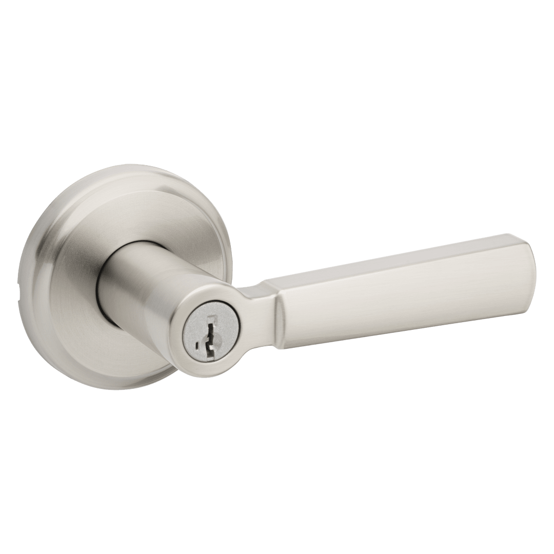 Perth Keyed Entry Lever in Satin Nickel featuring SmartKey Security