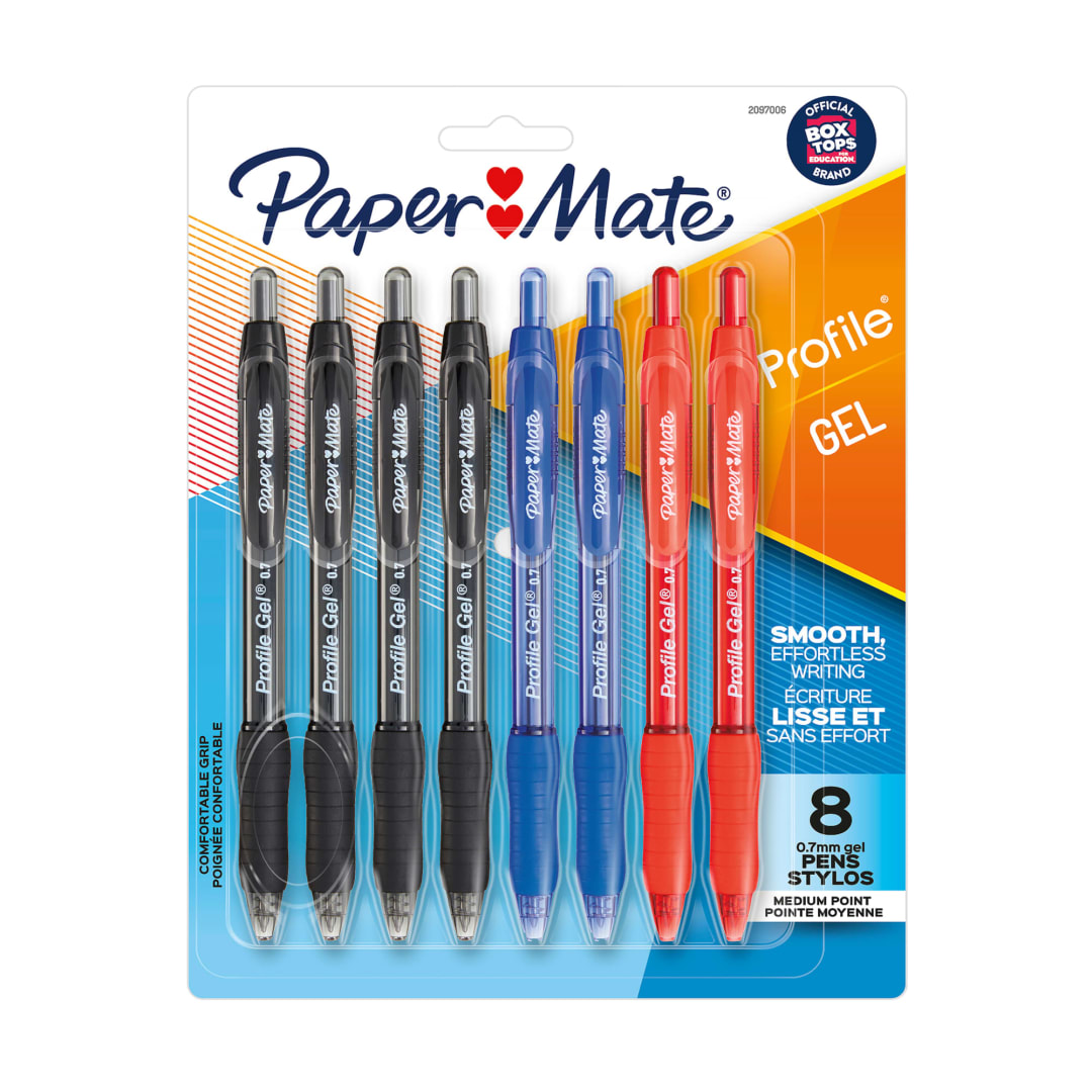 Paper Mate® Gel Pen, Profile Retractable Pen, 0.7mm, Assorted, 8 Count
