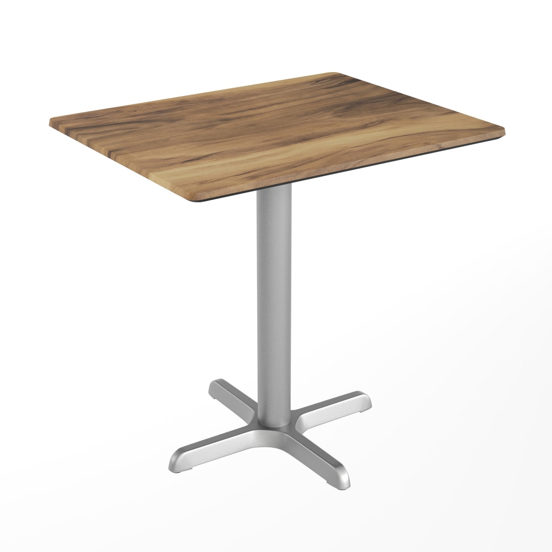 TopGuard 30" x 24" Indoor Outdoor Tabletop in Natural with Seamless Surface Technology and 22" x 22" Silver Cast Iron X Table Base
