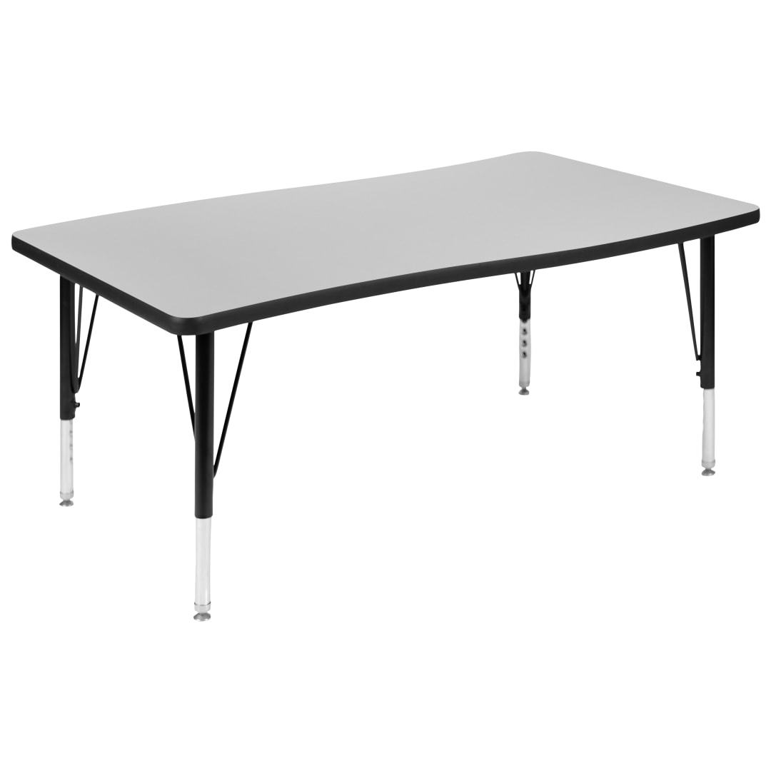 Wren 28"W x 47.5"L Rectangle Wave Flexible Collaborative Grey Thermal Laminate Activity Table - Height Adjust Short Legs