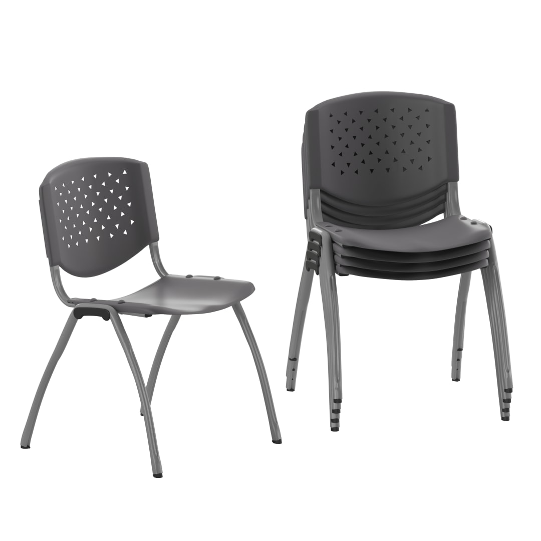 HERCULES Series 5 Pack 880 lb. Capacity Gray Plastic Stack Chair with Titanium Gray Powder Coated Frame
