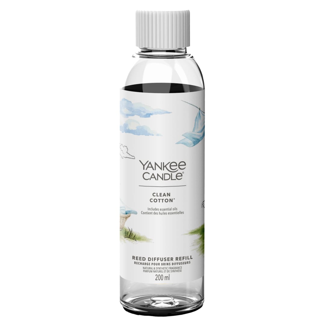 Yankee Candle Signature Recambio para difusor de varillas | Algodón limpio | 200 ml | Hasta 20 semanas de fragancia | Regalos perfectos para mujeres