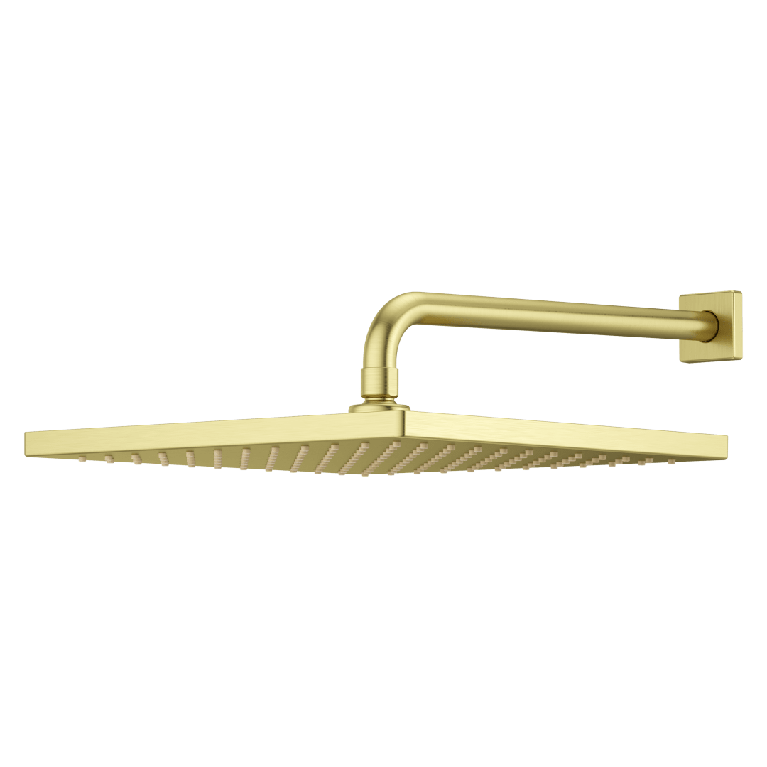 Modern 12 in. Square Showerhead, Arm and Flange in Brushed Gold