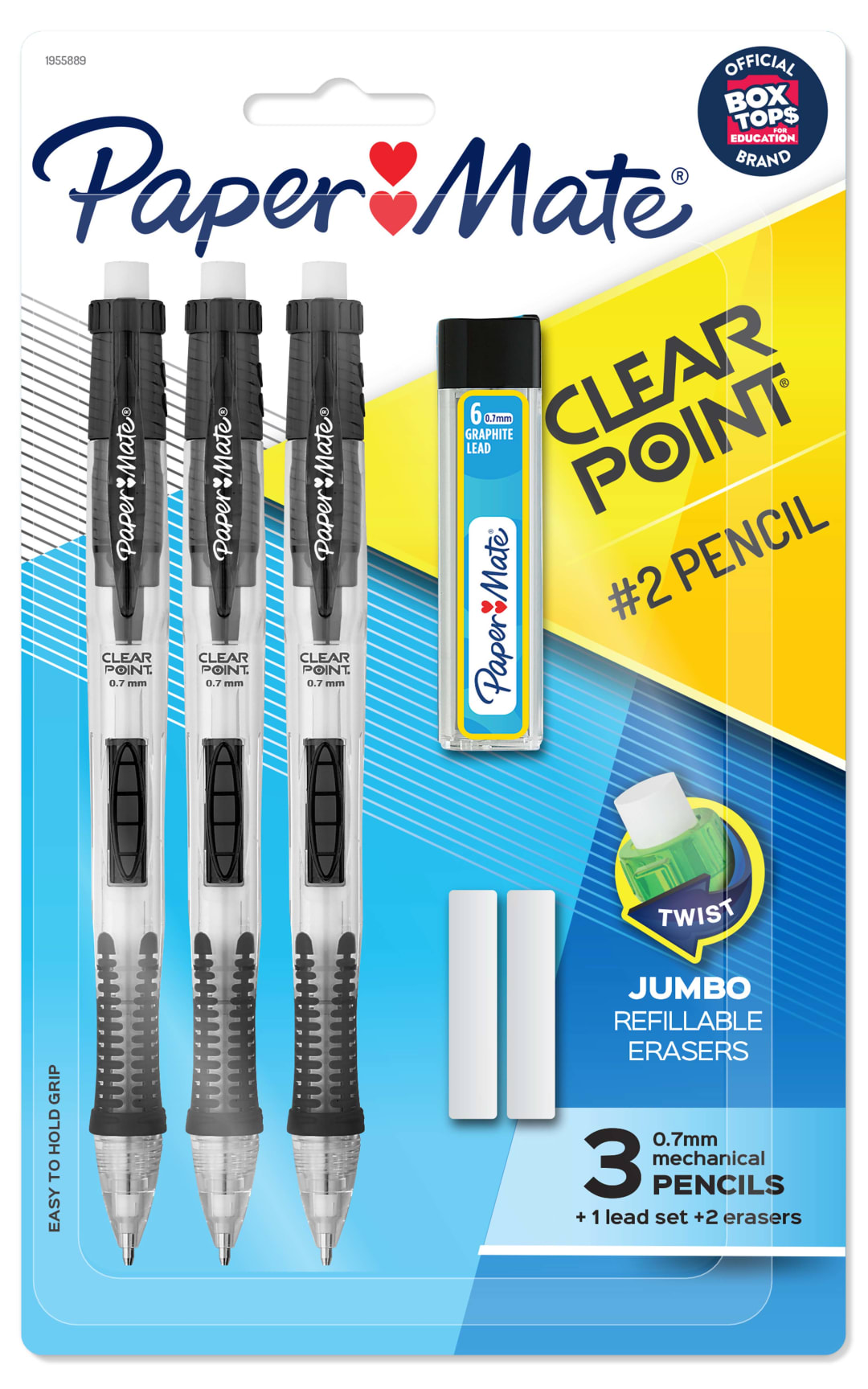 Paper Mate® Clearpoint® Mechanical Pencils, HB #2 Lead (0.7mm), 3 Pencils, 1 Lead Refill Set, 2 Erasers