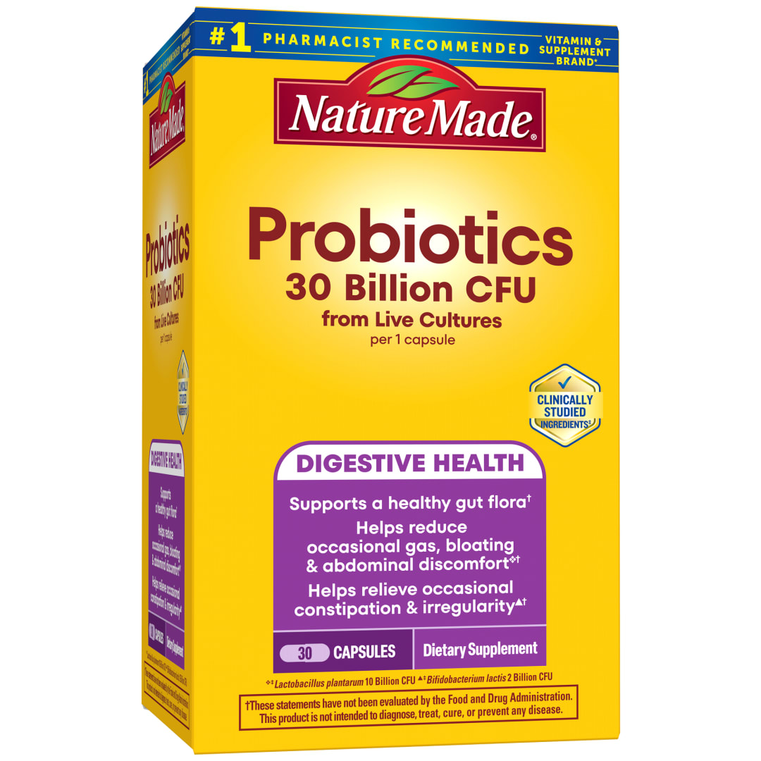 Nature Made Probiotic Capsules 30 Billion CFU From Live Cultures, Probiotics for Women and Men for Digestive Support, 30 Capsules, 30 Day Supply
