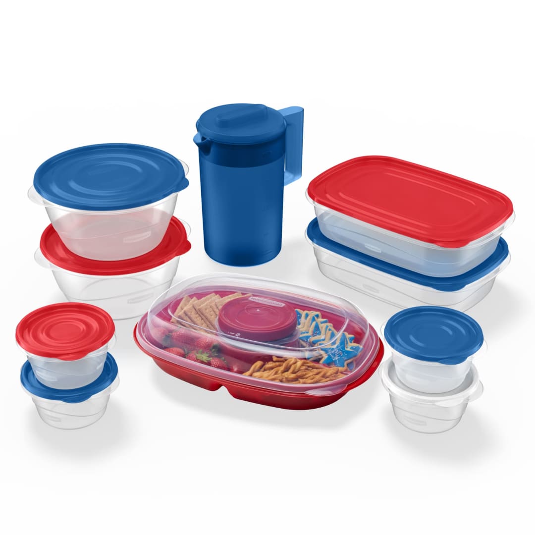 Rubbermaid TakeAlongs Special-Edition Americana 22-Piece Set of Food Storage Containers with Lids, Including Party Platter and Pitcher, QuikClik Seal, BPA-Free