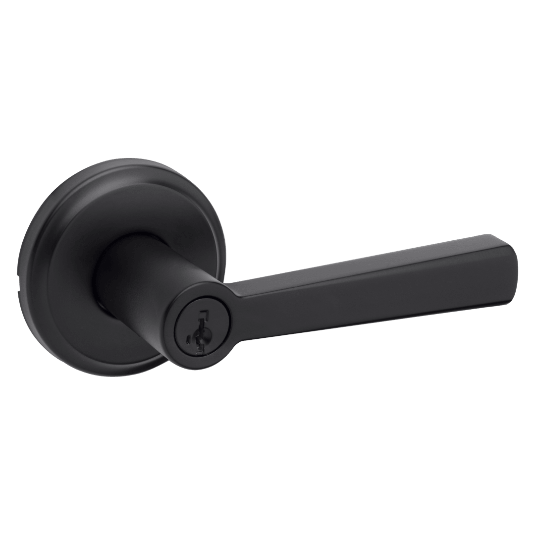 Trafford Keyed Entry Lever in Matte Black featuring SmartKey Security